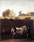 Karel Dujardin Italian Landscape with Herdsman and a Piebald Horse painting